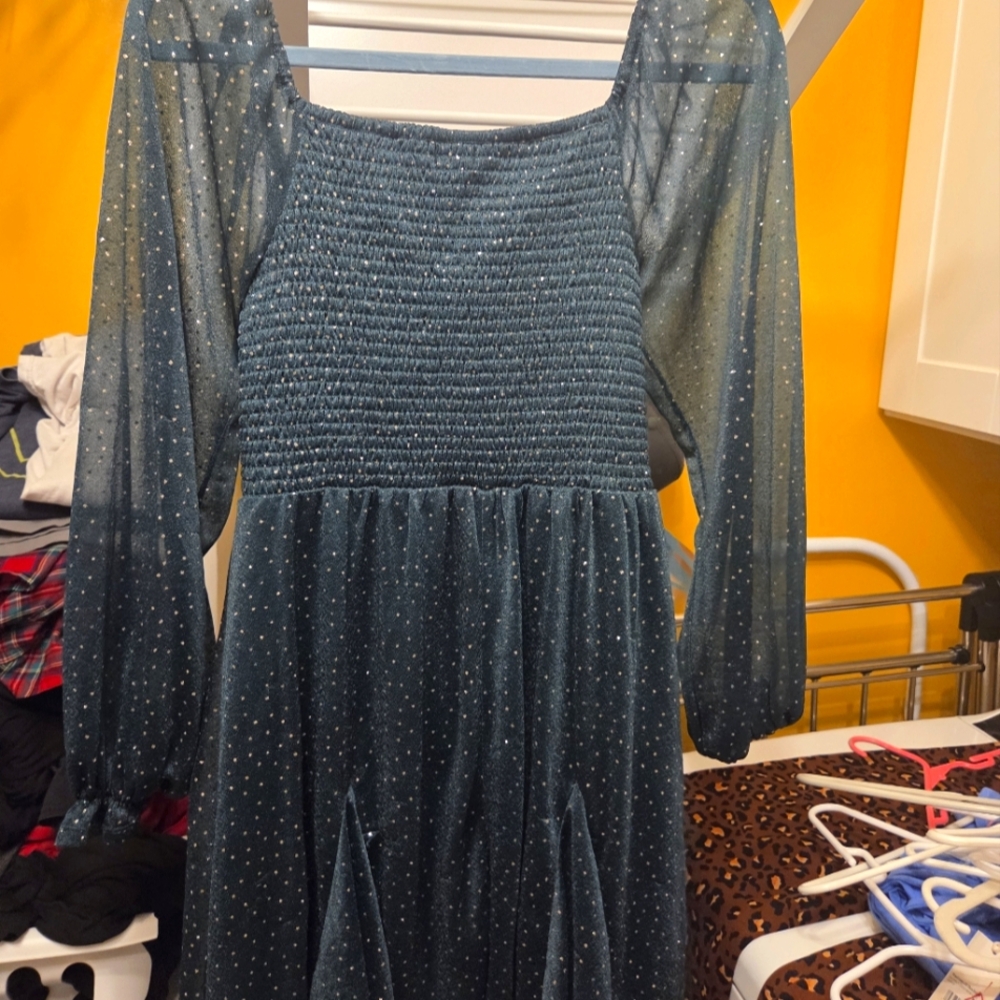 Elegant Dark Green And Gold Sparkles Kids Dress